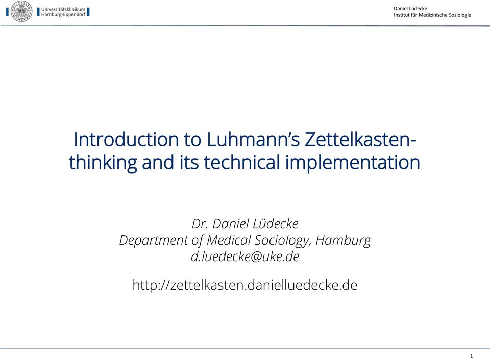 Daniel Lüdecke Department of Medical Sociology,