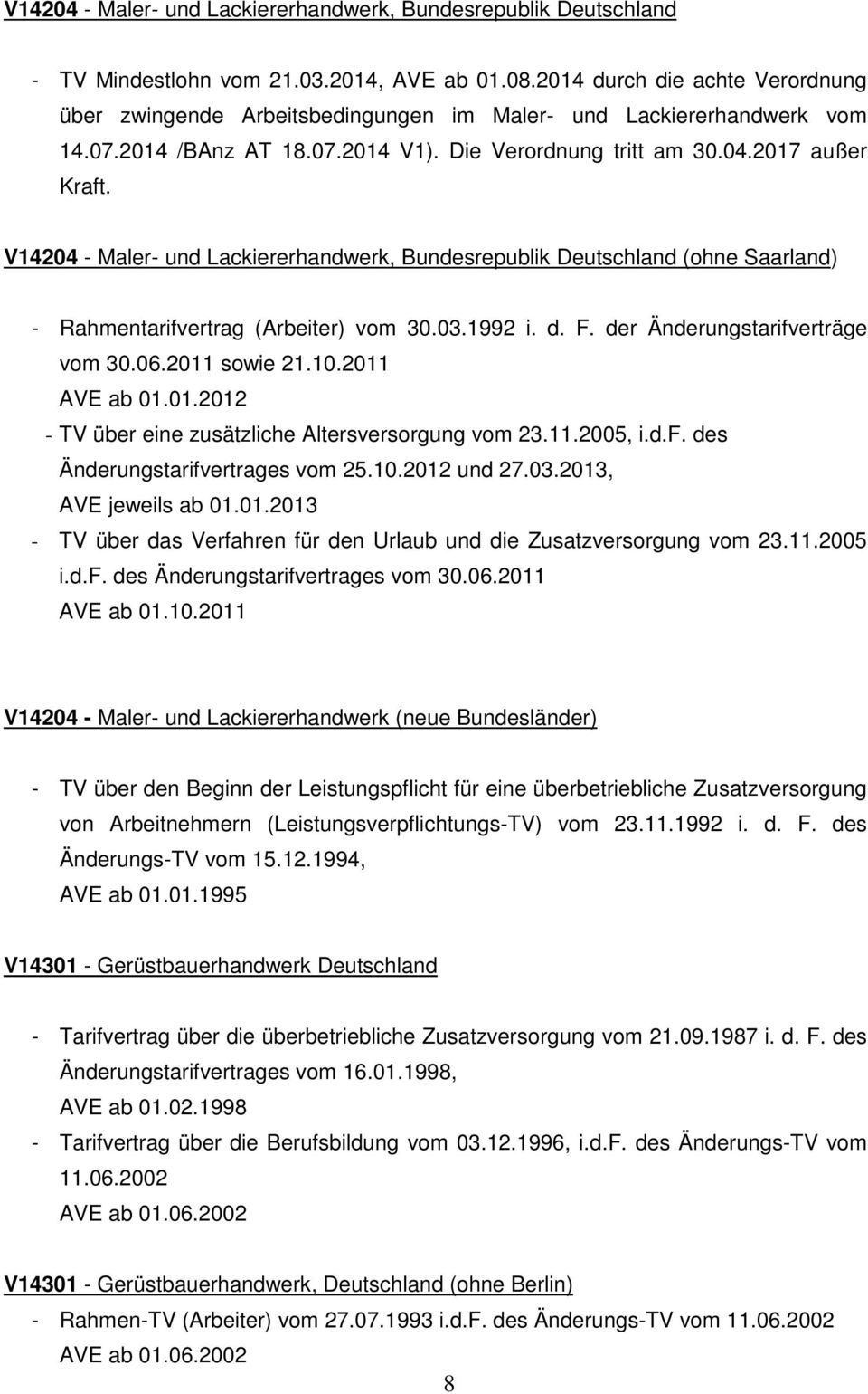 V14204 - Maler- und Lackiererhandwerk, Bundesrepublik Deutschland (ohne Saarland) - Rahmentarifvertrag (Arbeiter) vom 30.03.1992 i. d. F. der Änderungstarifverträge vom 30.06.2011 sowie 21.10.