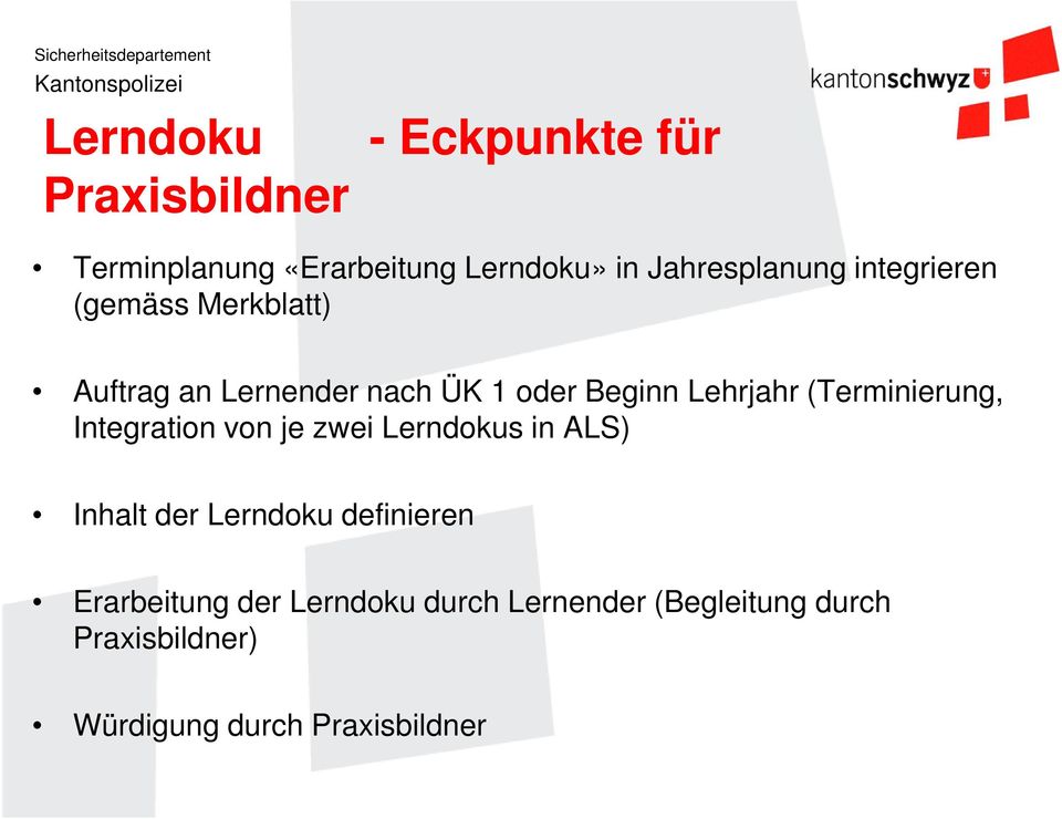 Lehrjahr (Terminierung, Integration von je zwei Lerndokus in ALS) Inhalt der Lerndoku