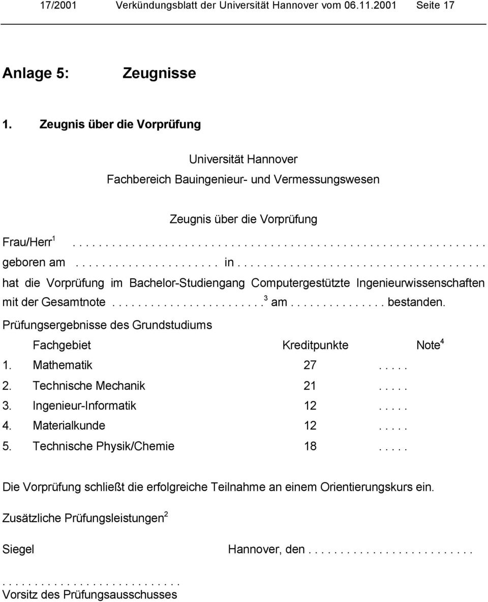 ..................... in...................................... hat die Vorprüfung im Bachelor-Studiengang Computergestützte Ingenieurwissenschaften mit der Gesamtnote........................ 3 am.