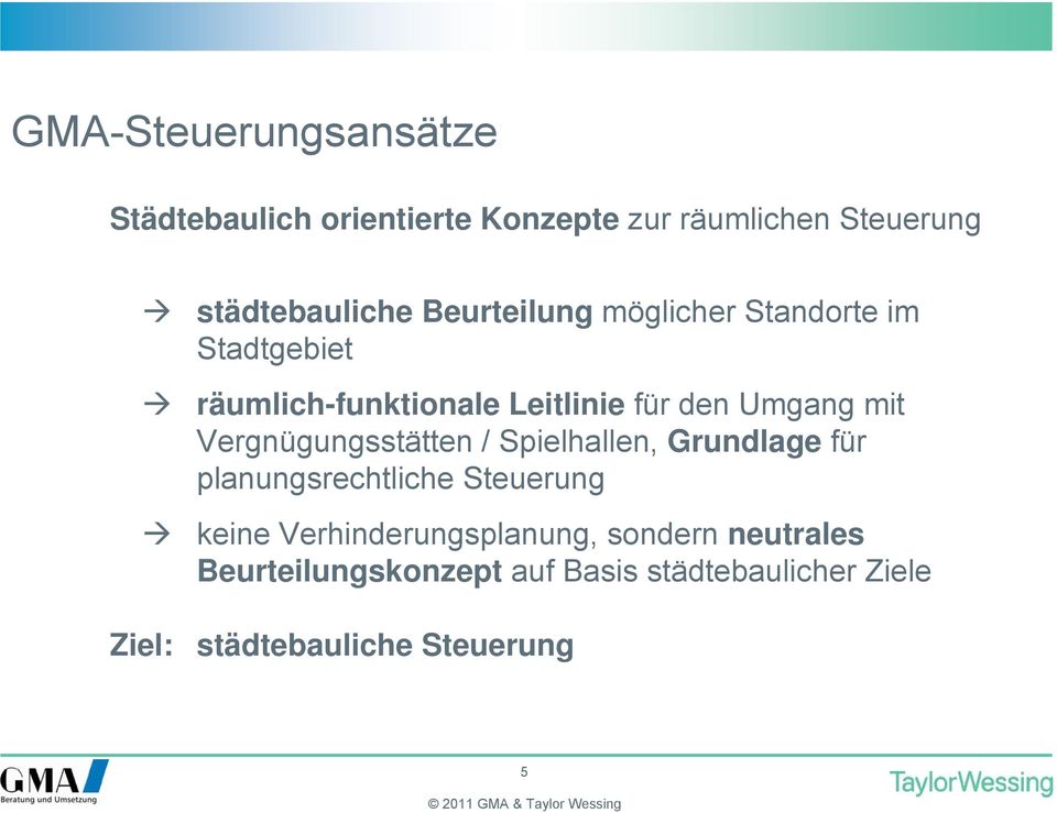 Umgang mit Vergnügungsstätten / Spielhallen, Grundlage für planungsrechtliche Steuerung keine