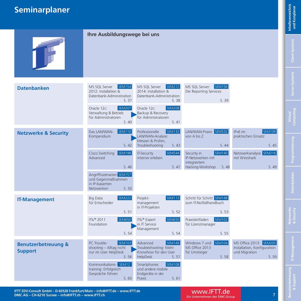 39 Oracle 12c: SEM207 Oracle 12c: SEM208 Verwaltung & Betrieb für Administratoren Backup & Recovery für Administratoren S. 40 S. 41 Das LAN/WAN- Kompendium Cisco Switching Advanced SEM110 S.