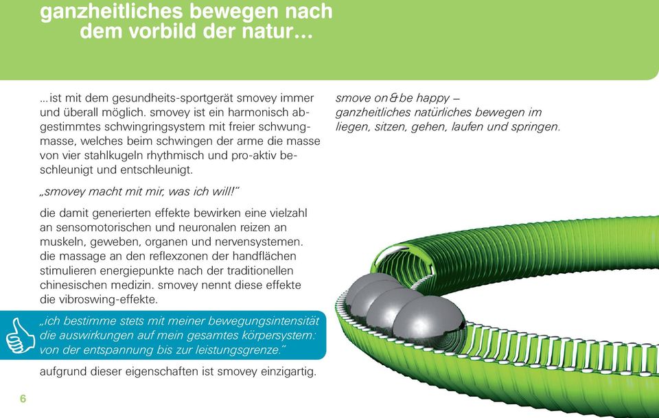 entschleunigt. smovey macht mit mir, was ich will! die damit generierten effekte bewirken eine vielzahl an sensomotorischen und neuronalen reizen an muskeln, geweben, organen und nervensystemen.