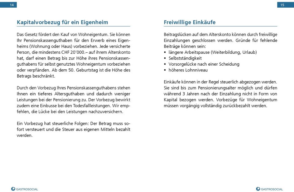 auf ihrem Alterskonto hat, darf einen Betrag bis zur Höhe ihres Pensionskassenguthabens für selbst genutztes Wohneigentum vorbeziehen oder verpfänden. Ab dem 50.