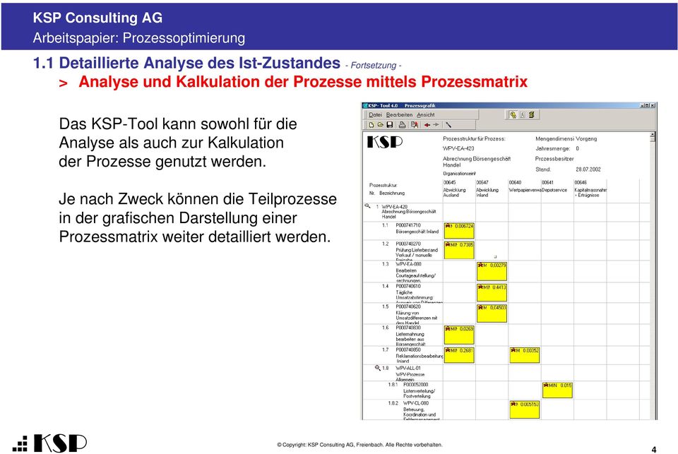 mittels Prozessmatrix Das -Tool kann sowohl für die Analyse als auch zur Kalkulation der Prozesse