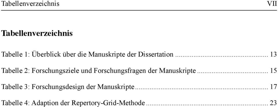 .. 13 Tabelle 2: Forschungsziele und Forschungsfragen der Manuskripte.