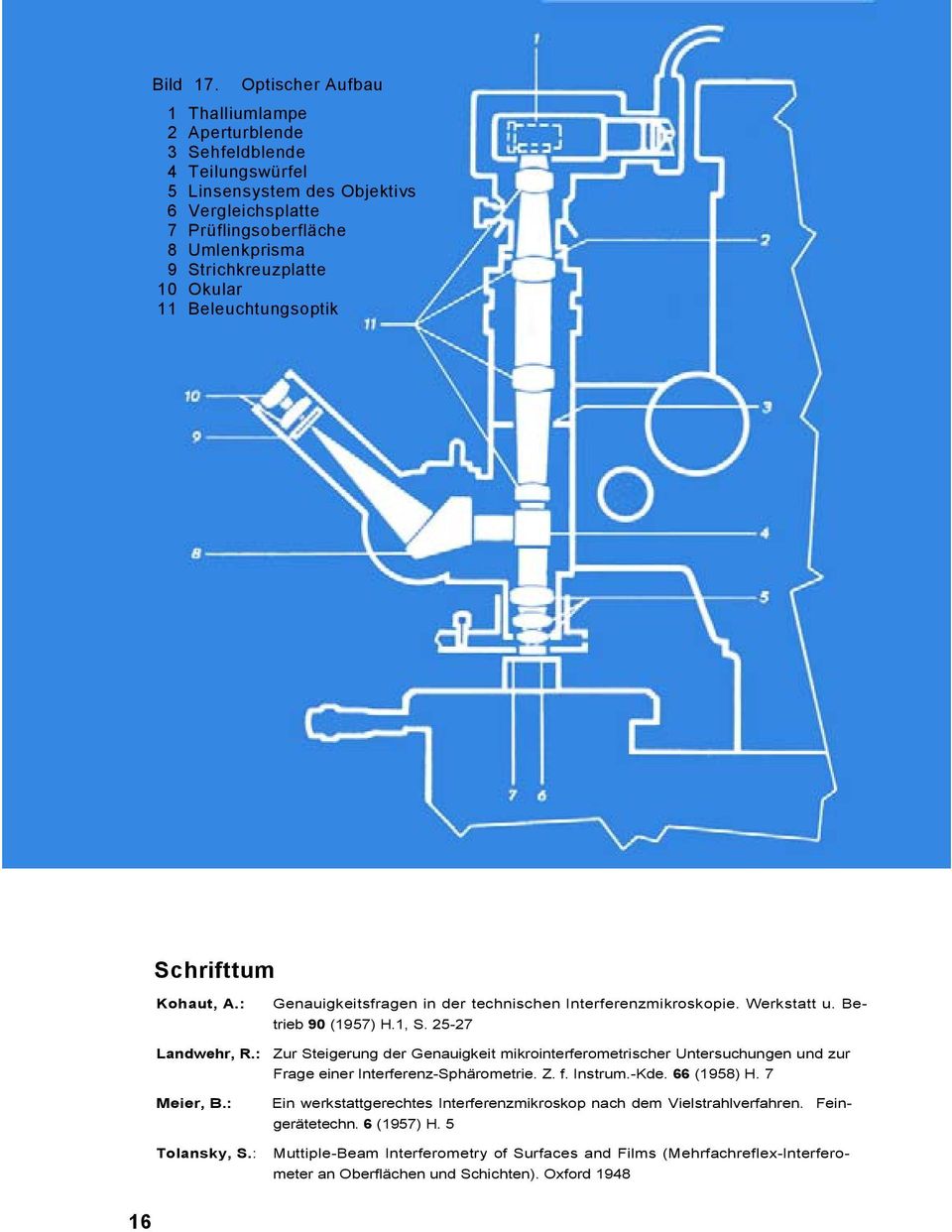 Okular 11 Beleuchtungsoptik Schrifttum Kohaut, A.: Genauigkeitsfragen in der technischen Interferenzmikroskopie. Werkstatt u. Be- trieb 90 (1957) H.1, S. 25-27 Landwehr, R.