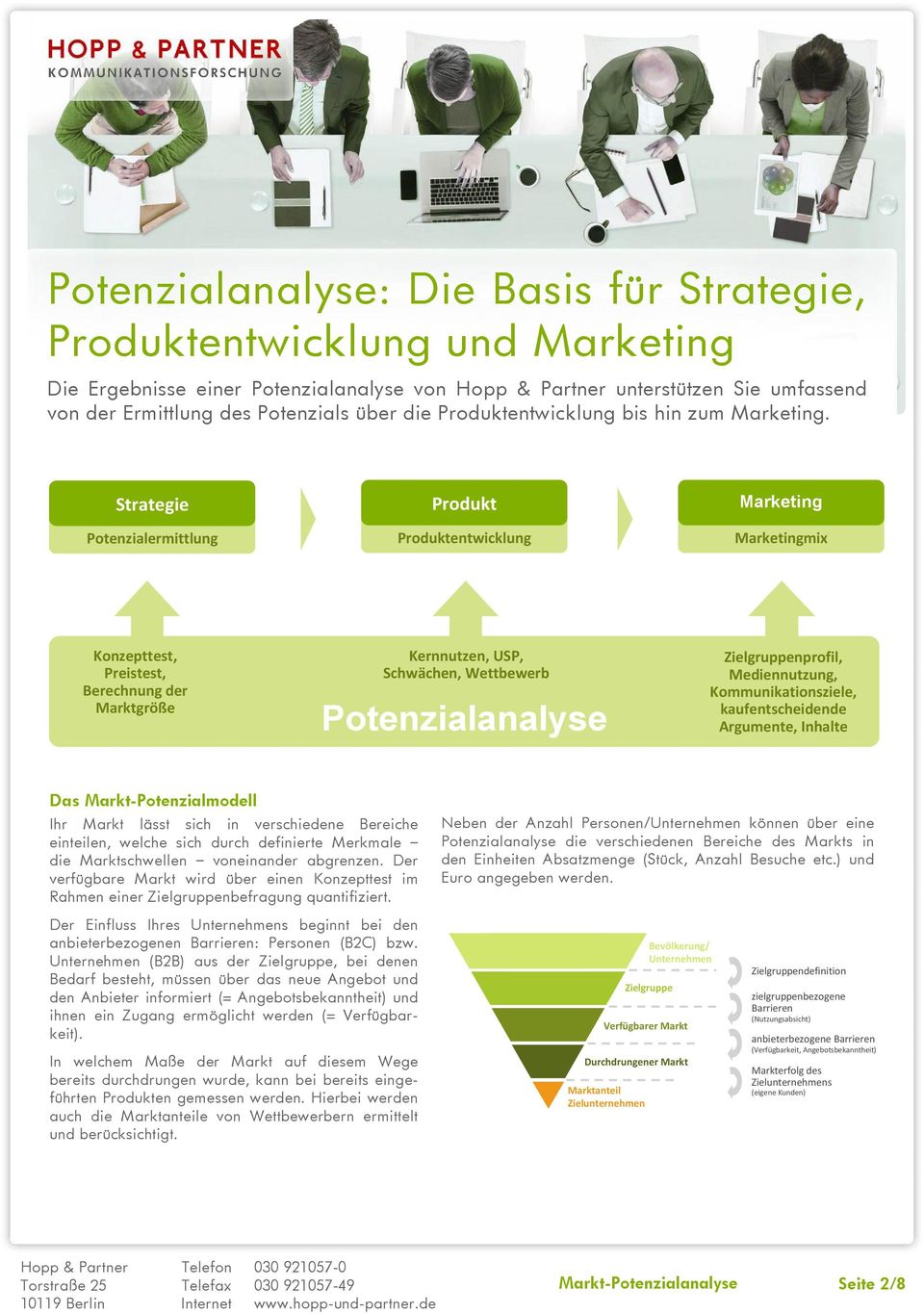 Strategie Potenzialermittlung Produkt Produktentwicklung Marketing Marketingmix Konzepttest, Preistest, Berechnung der Marktgröße Kernnutzen, USP, Schwächen, Wettbewerb Potenzialanalyse