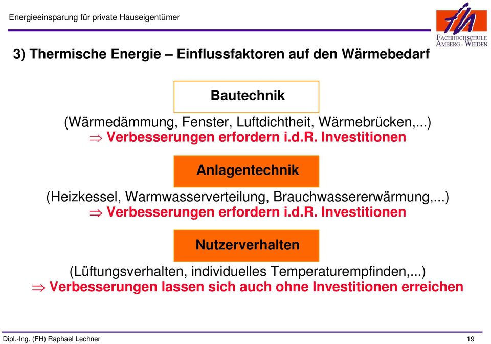 ..) Verbesserungen erfordern i.d.r. Investitionen Nutzerverhalten (Lüftungsverhalten, individuelles Temperaturempfinden,.