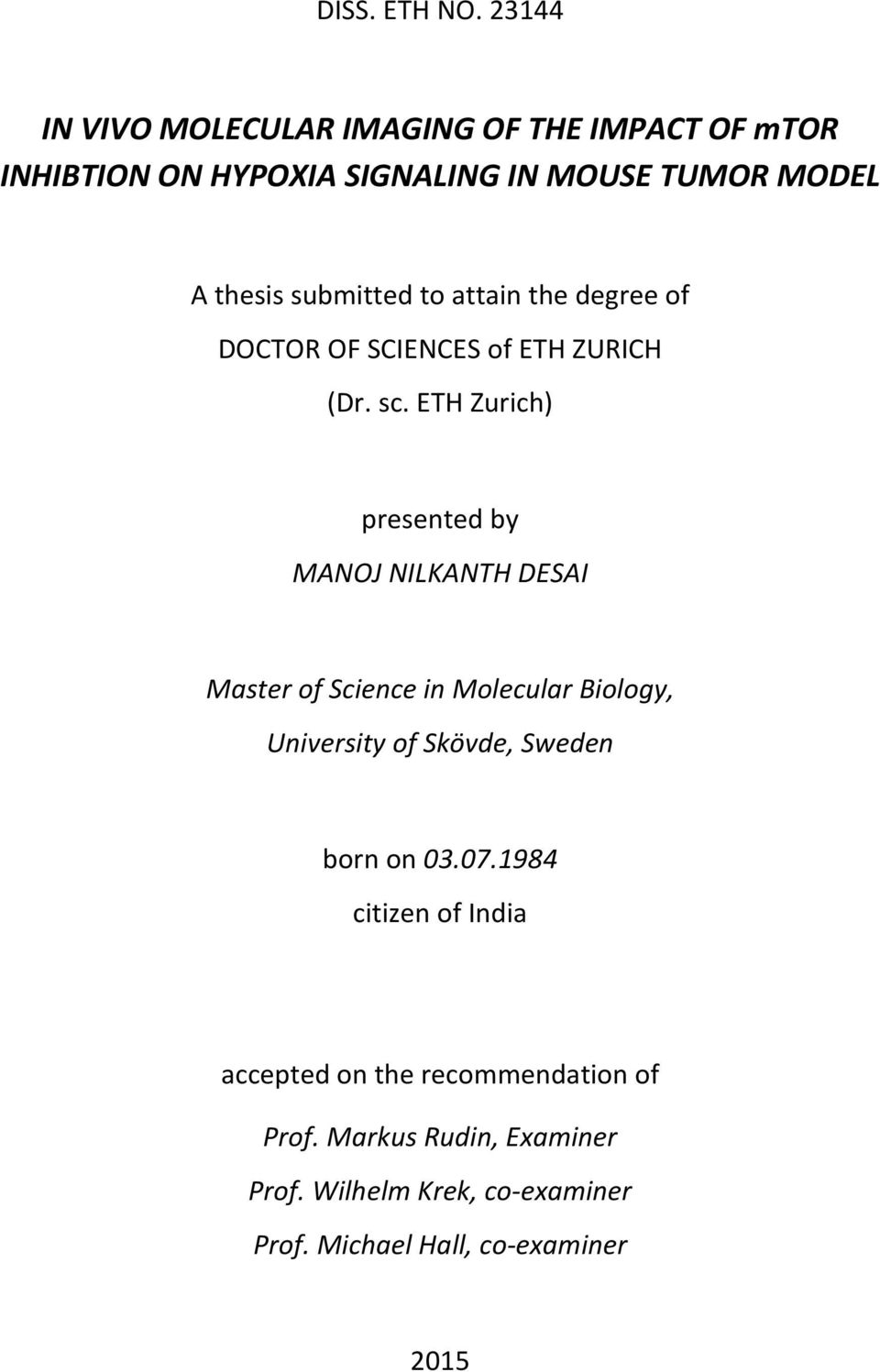 submitted to attain the degree of DOCTOR OF SCIENCES of ETH ZURICH (Dr. sc.