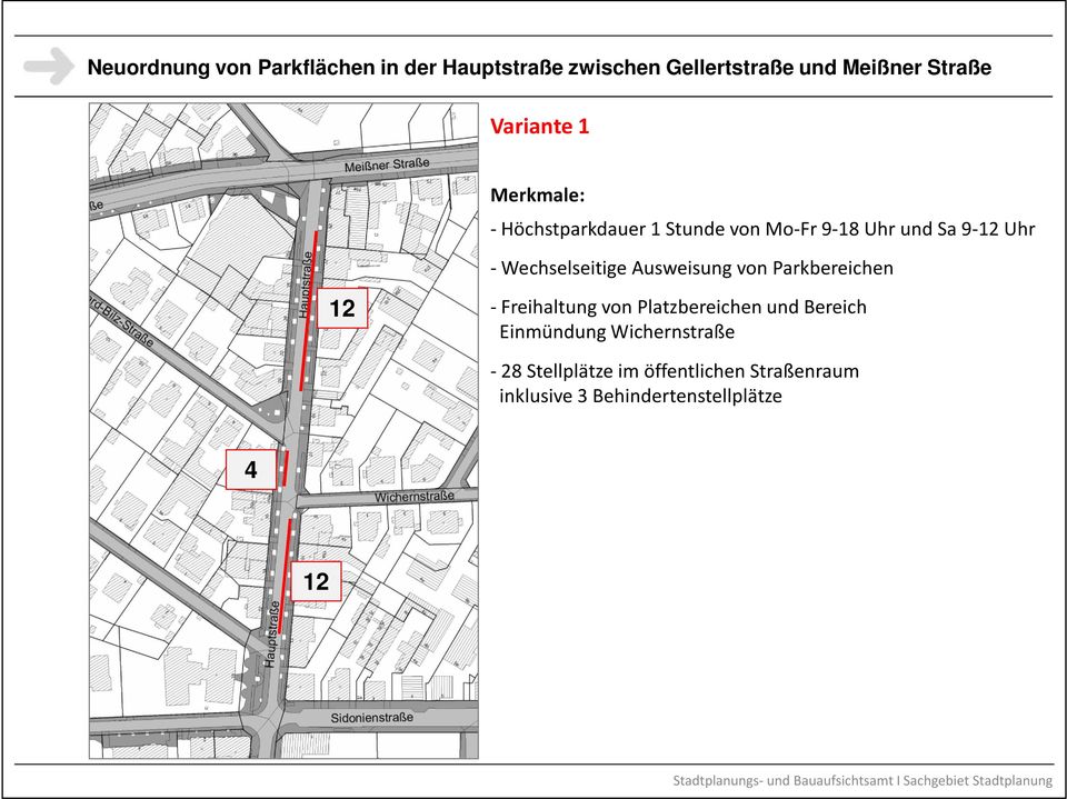 Wechselseitige Ausweisung von Parkbereichen -Freihaltung von Platzbereichen und Bereich