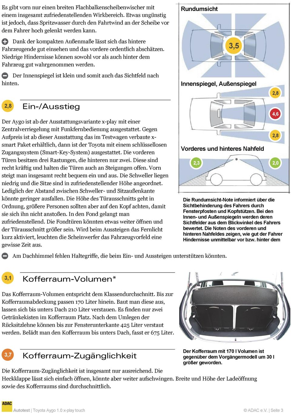 Rundumsicht Dank der kompakten Außenmaße lässt sich das hintere Fahrzeugende gut einsehen und das vordere ordentlich abschätzen.