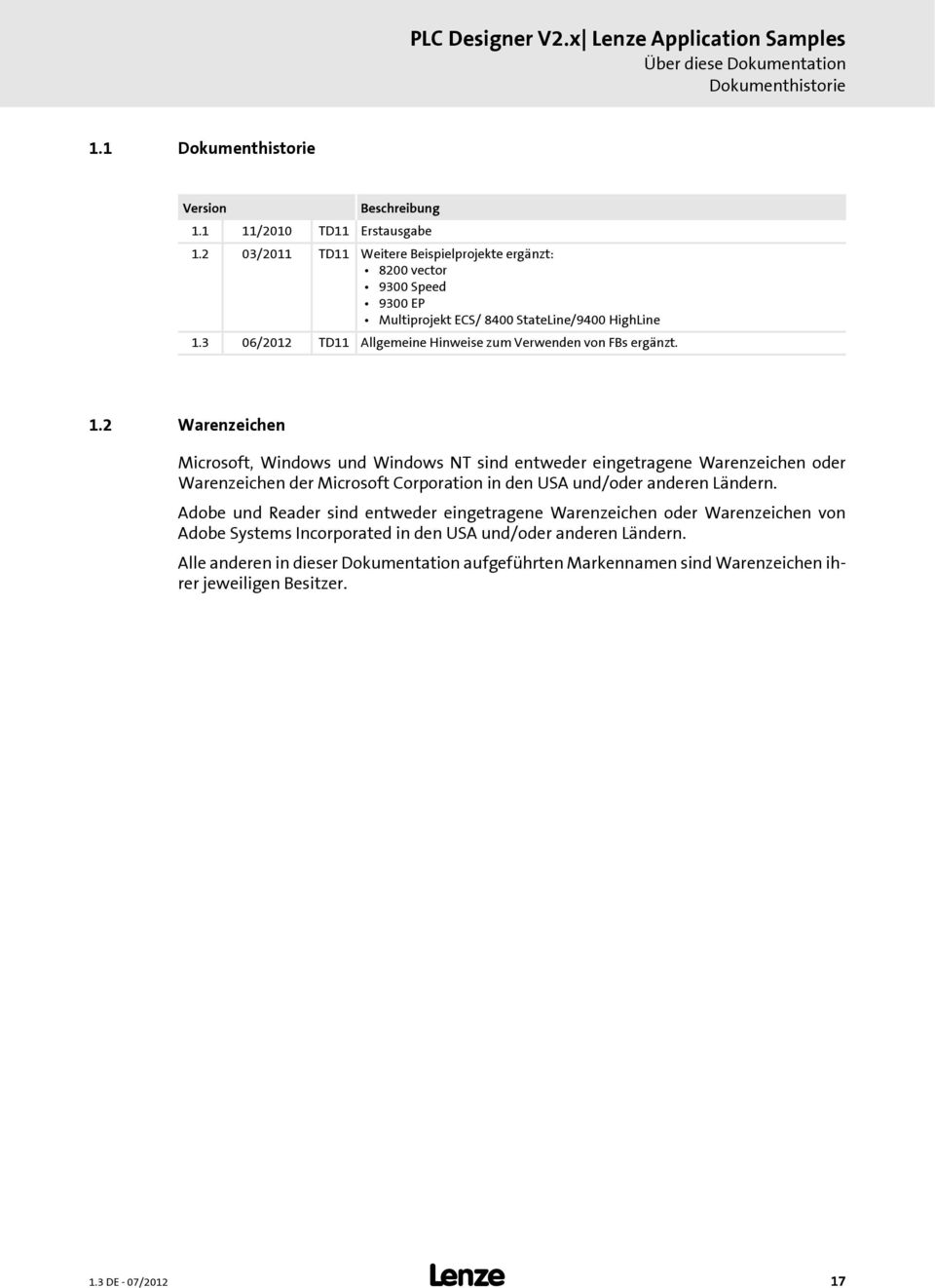 3 06/2012 TD11 Allgemeine Hinweise zum Verwenden von FBs ergänzt. 1.