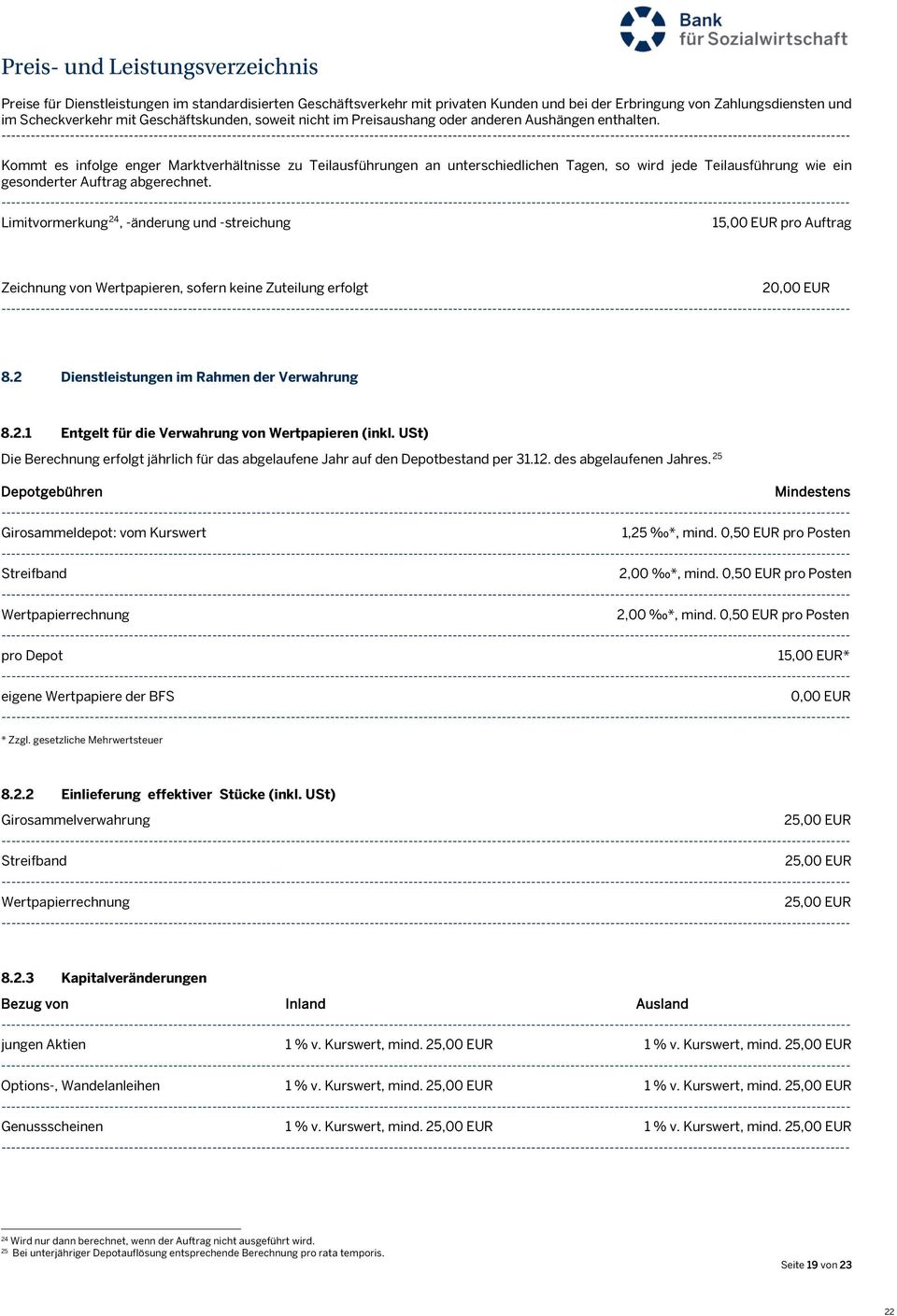 USt) Die Berechnung erfolgt jährlich für das abgelaufene Jahr auf den Depotbestand per 31.12. des abgelaufenen Jahres. 25 Depotgebühren Mindestens Girosammeldepot: vom Kurswert 1,25 *, mind.