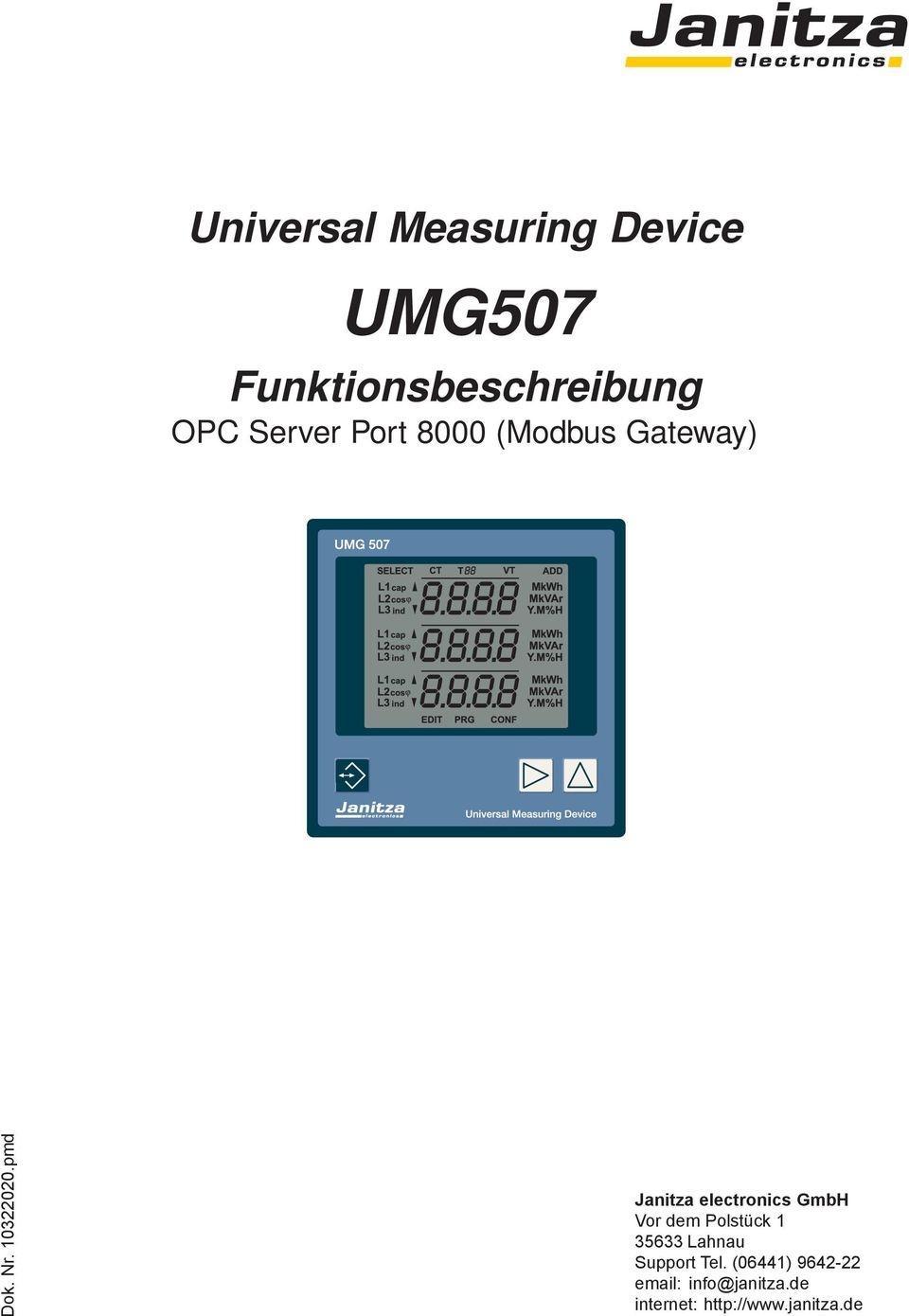 pmd Janitza electronics GmbH Vor dem Polstück 1 35633 Lahnau
