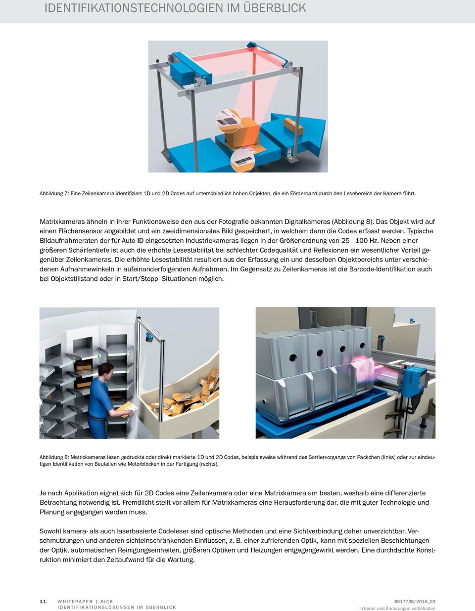 Das Objekt wird auf einen Flächensensor abgebildet und ein zweidimensionales Bild gespeichert, in welchem dann die Codes erfasst werden.