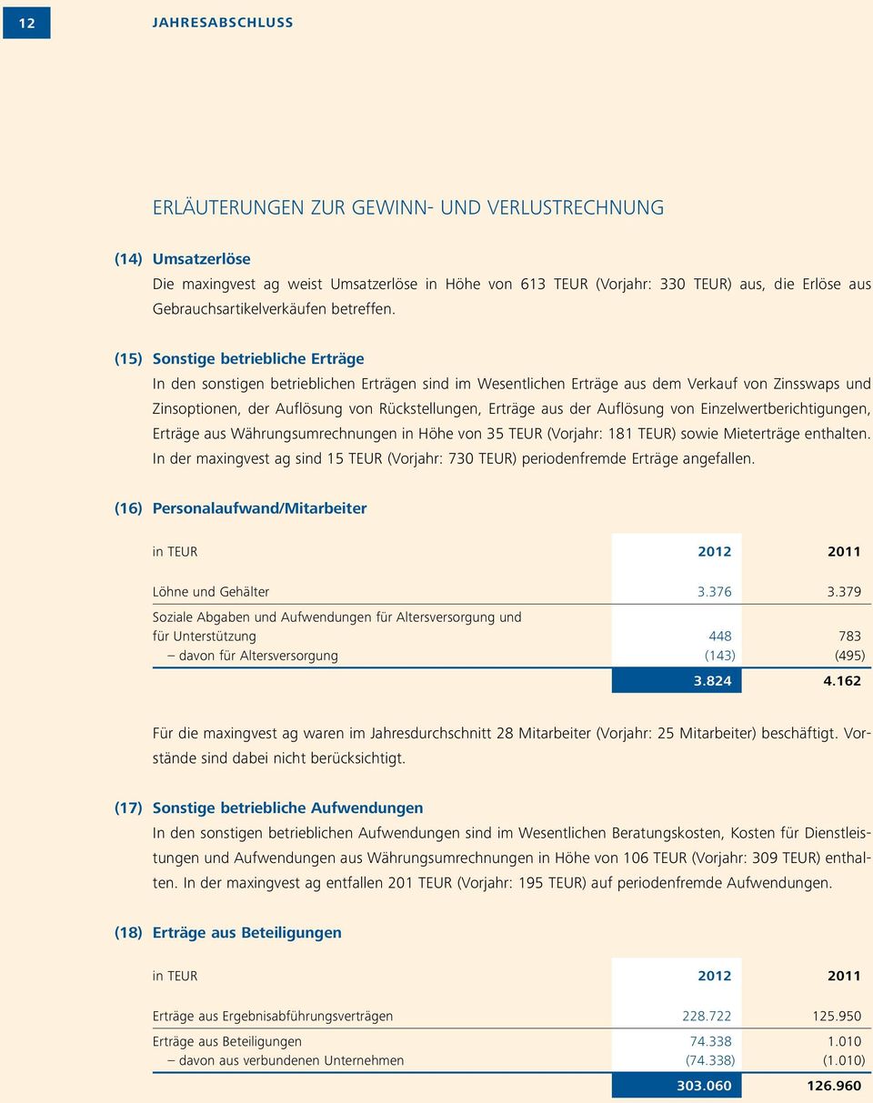 (15) Sonstige betriebliche Erträge In den sonstigen betrieblichen Erträgen sind im Wesentlichen Erträge aus dem Verkauf von Zinsswaps und Zinsoptionen, der Auflösung von Rückstellungen, Erträge aus