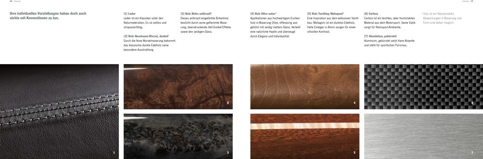 [3] Holz Birke anthrazit Dieses anthrazit eingefärbte Birkenholz besticht durch seine geflammte Maserung, beeindruckende Hell-Dunkel-Effekte sowie den seidigen Glanz.