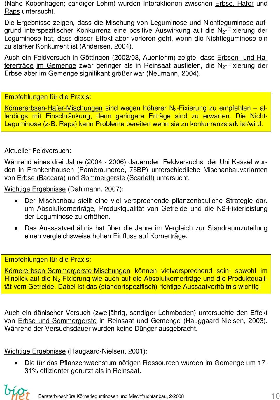 Effekt aber verloren geht, wenn die Nichtleguminose ein zu starker Konkurrent ist (Andersen, 2004).