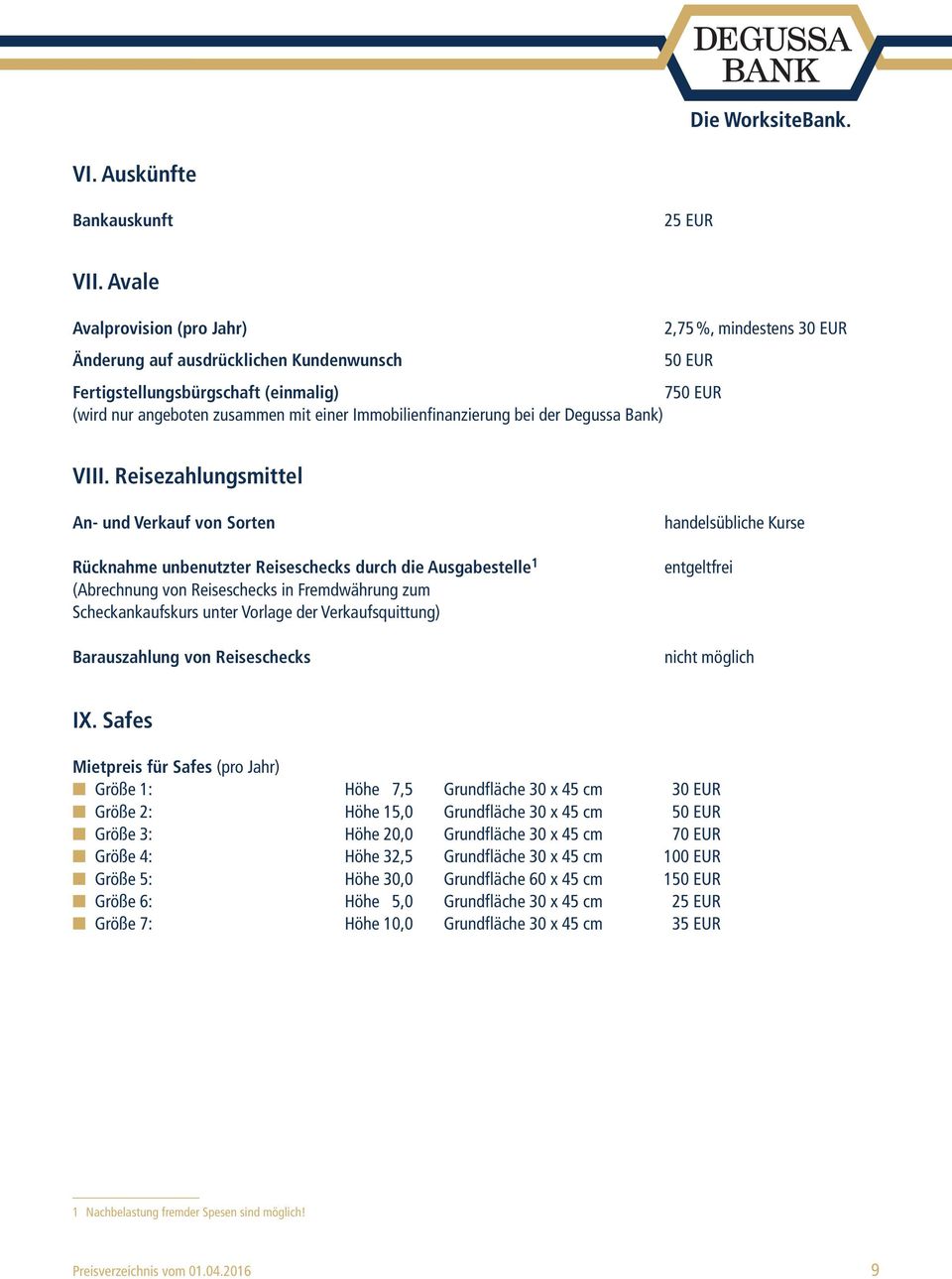 Immobilienfinanzierung bei der Degussa Bank) VIII.