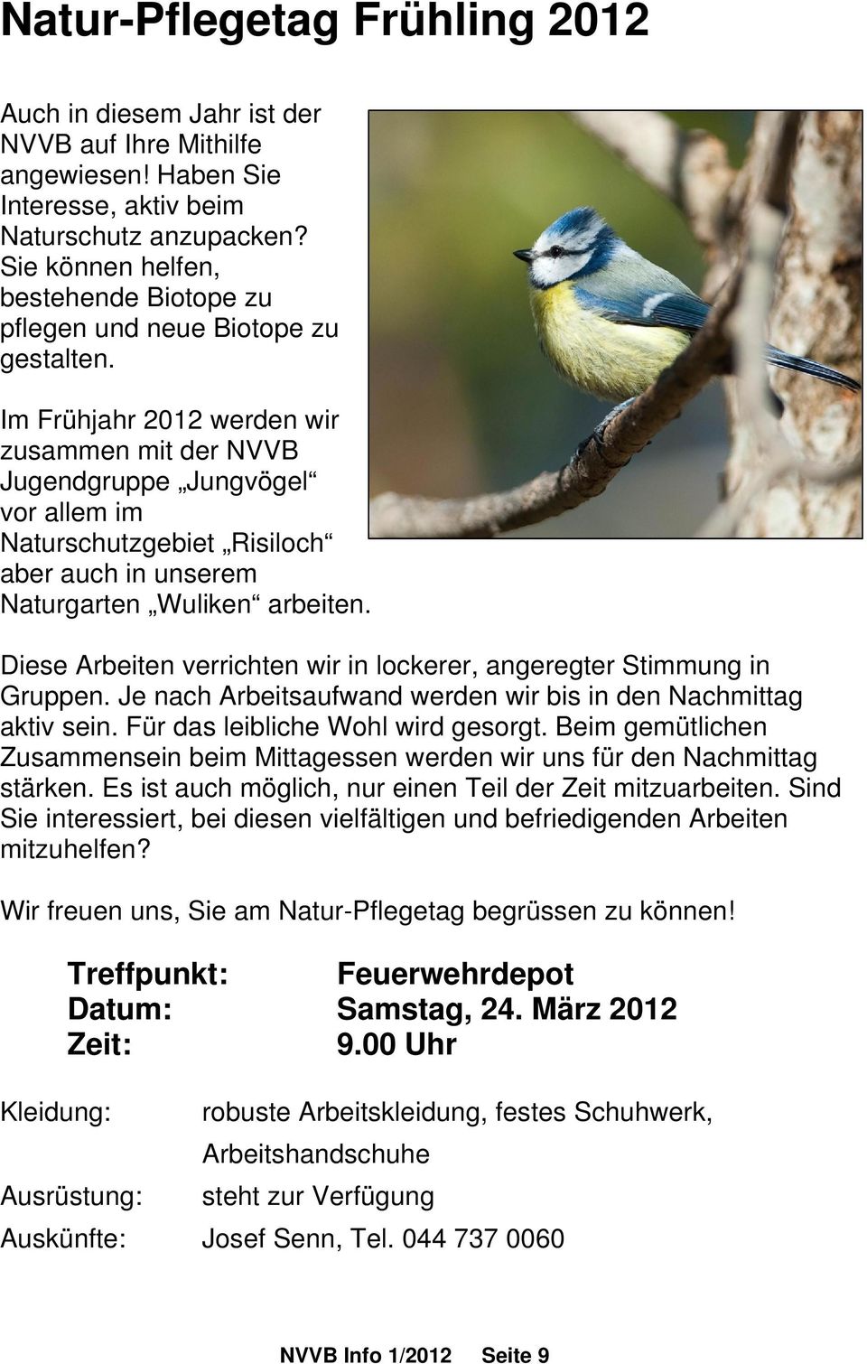 Im Frühjahr 2012 werden wir zusammen mit der NVVB Jugendgruppe Jungvögel vor allem im Naturschutzgebiet Risiloch aber auch in unserem Naturgarten Wuliken arbeiten.