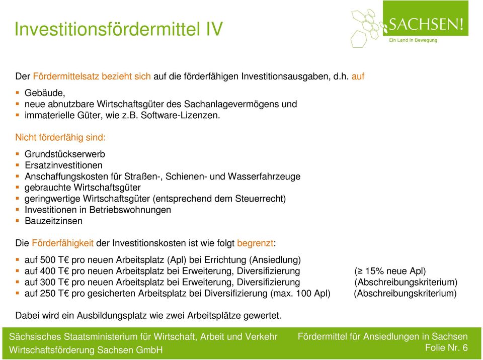 Nicht förderfähig sind: Grundstückserwerb Ersatzinvestitionen Anschaffungskosten für Straßen-, Schienen- und Wasserfahrzeuge gebrauchte Wirtschaftsgüter geringwertige Wirtschaftsgüter (entsprechend