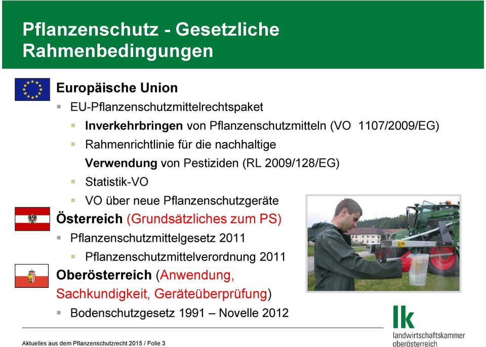 über neue Pflanzenschutzgeräte Österreich (Grundsätzliches zum PS) Pflanzenschutzmittelgesetz 2011 Pflanzenschutzmittelverordnung 2011