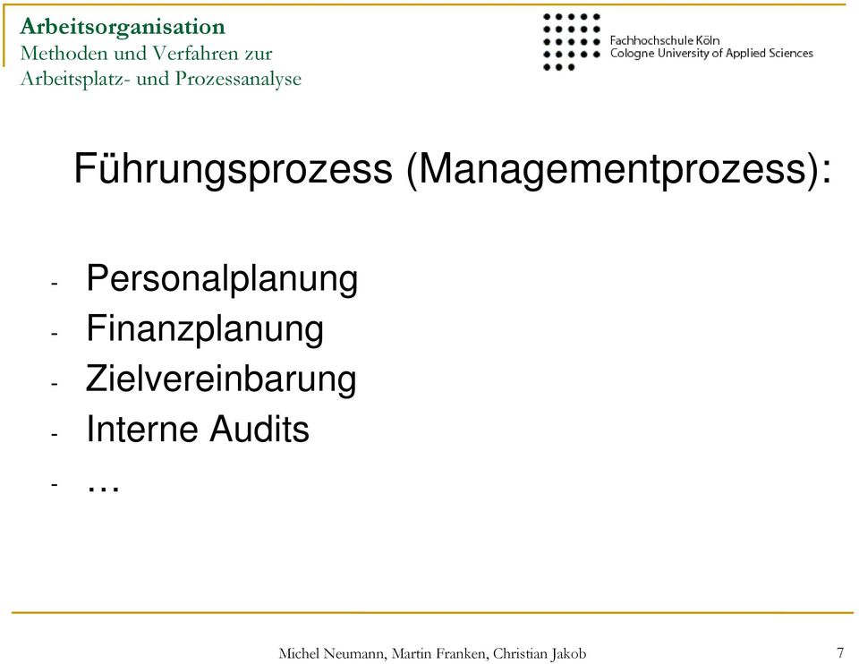 Zielvereinbarung - Interne Audits -