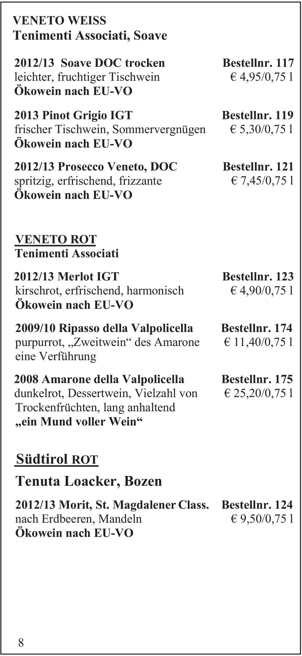 121 spritzig, erfrischend, frizzante 7,45/0,75 l VENETO ROT Tenimenti Associati 2012/13 Merlot IGT Bestellnr.