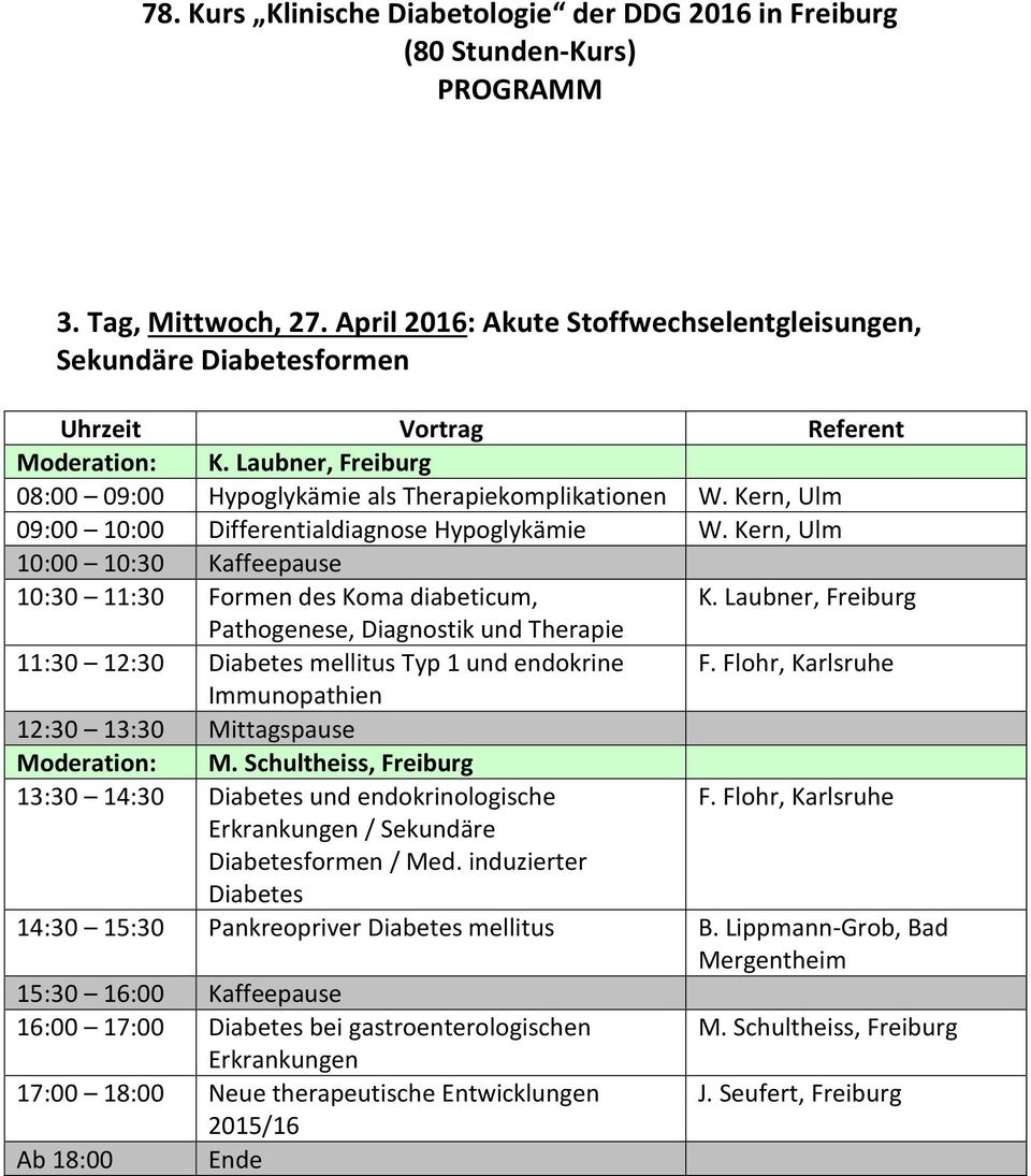 Laubner, Freiburg Pathogenese, Diagnostik und Therapie 11:30 12:30 Diabetes mellitus Typ 1 und endokrine F. Flohr, Karlsruhe Immunopathien Moderation: M.