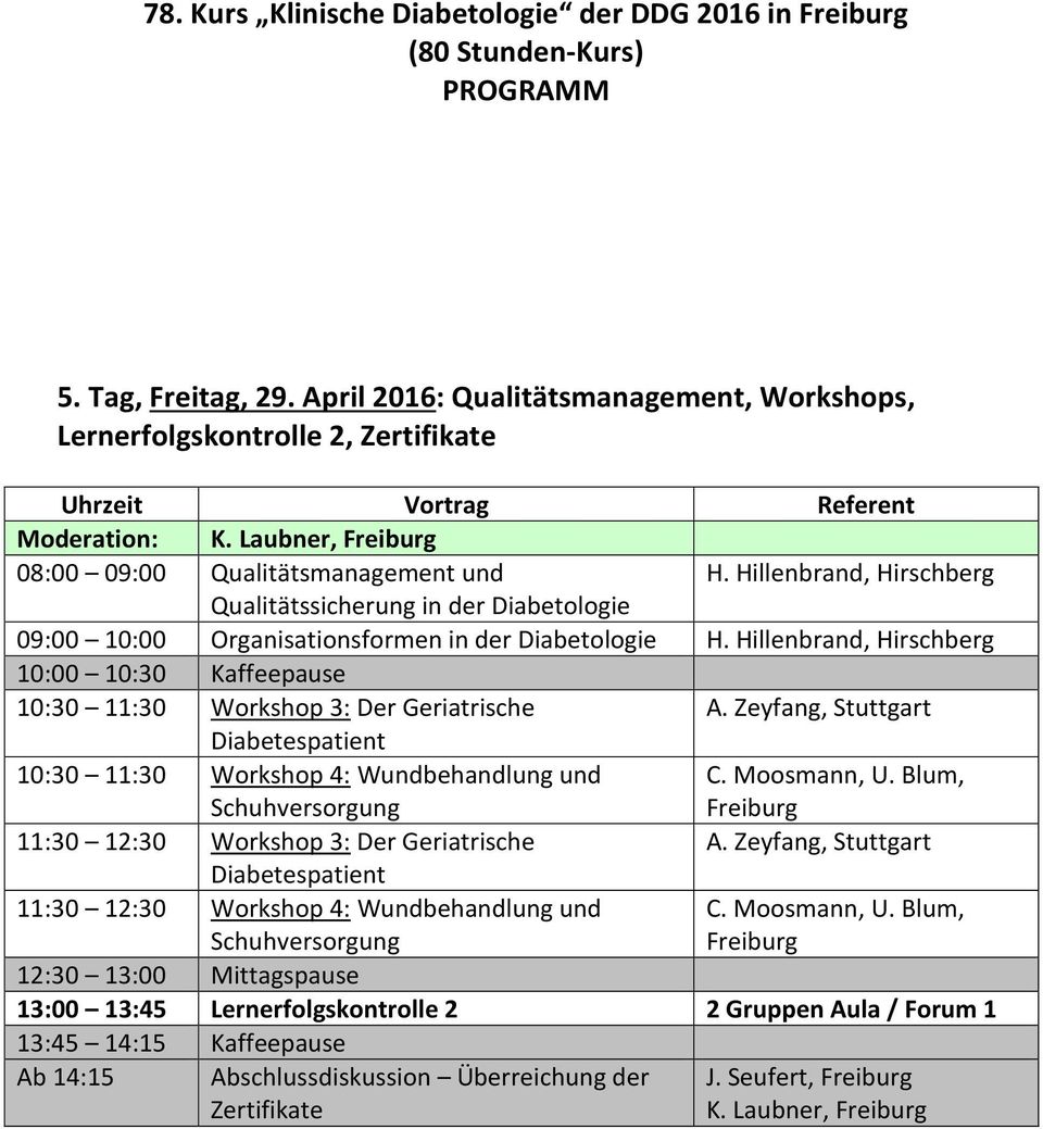 Zeyfang, Stuttgart Diabetespatient 10:30 11:30 Workshop 4: Wundbehandlung und Schuhversorgung C. Moosmann, U. Blum, Freiburg 11:30 12:30 Workshop 3: Der Geriatrische A.