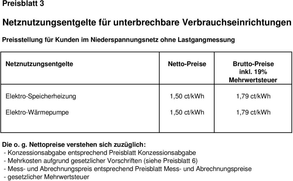 19% Mehrwertsteuer Elektro-Speicherheizung 1,50 ct/kwh 1,79 ct/kwh Elektro-Wärmepumpe 1,50 ct/kwh 1,79 ct/kwh Die o. g.