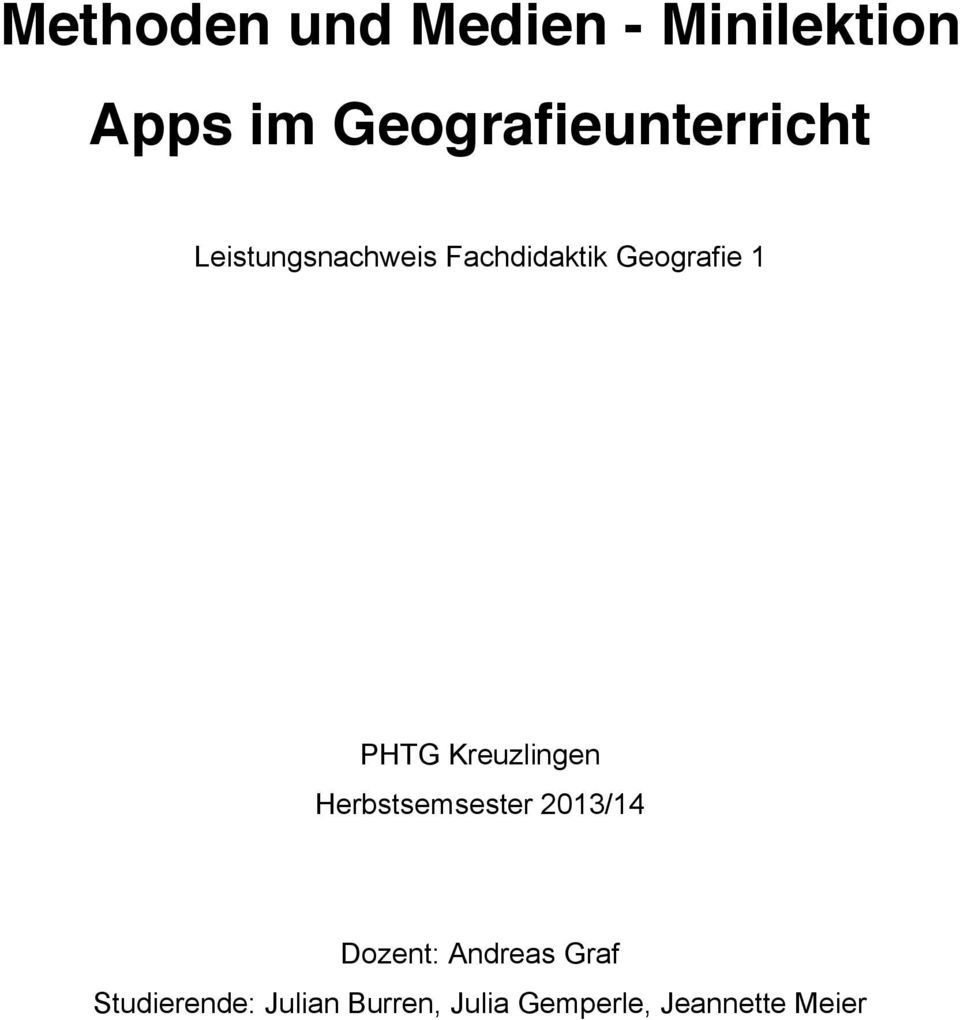 Fachdidaktik Geografie 1 PHTG Kreuzlingen