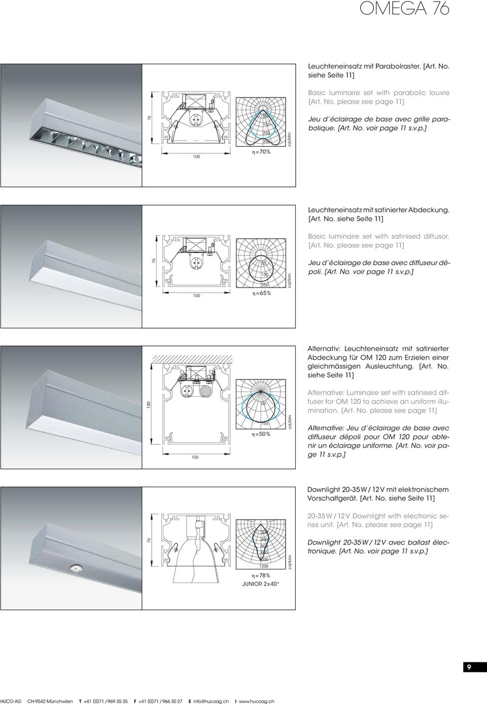 [ siehe Seite 11] Basic luminaire set with satinised diffusor. [ please see page 11] 76 100 2 η = 65 % Jeu d éclairage de base avec diffuseur dépoli. [ voir page 11 s.v.p.] Alternativ: Leuchteneinsatz mit satinierter Abdeckung für OM 120 zum Erzielen einer gleichmässigen Ausleuchtung.