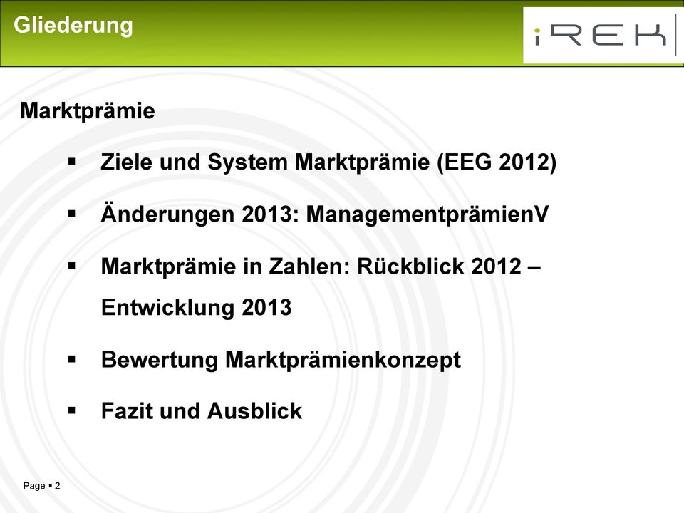 Marktprämie in Zahlen: Rückblick 2012 Entwicklung