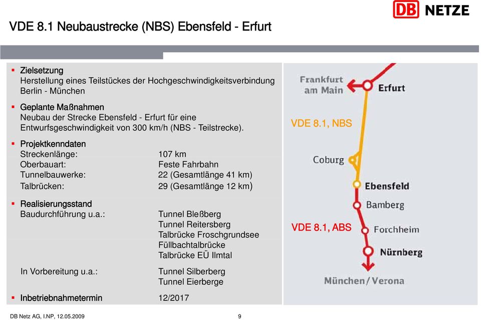 Strecke Ebensfeld - Erfurt für eine Entwurfsgeschwindigkeit von 300 km/h (NBS - Teilstrecke).