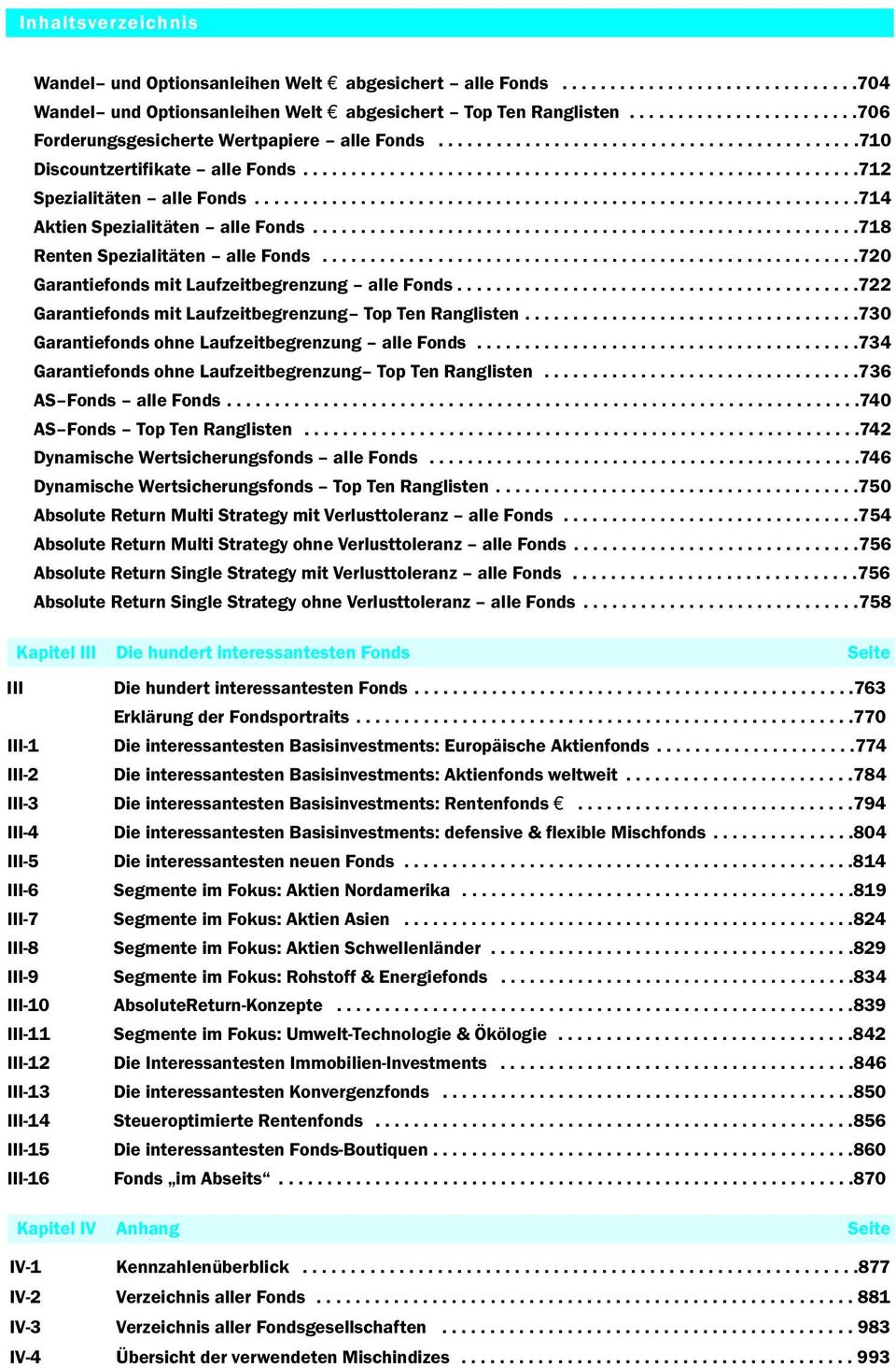 ........................................................718 Renten Spezialitäten alle Fonds........................................................720 Garantiefonds mit Laufzeitbegrenzung alle Fonds.