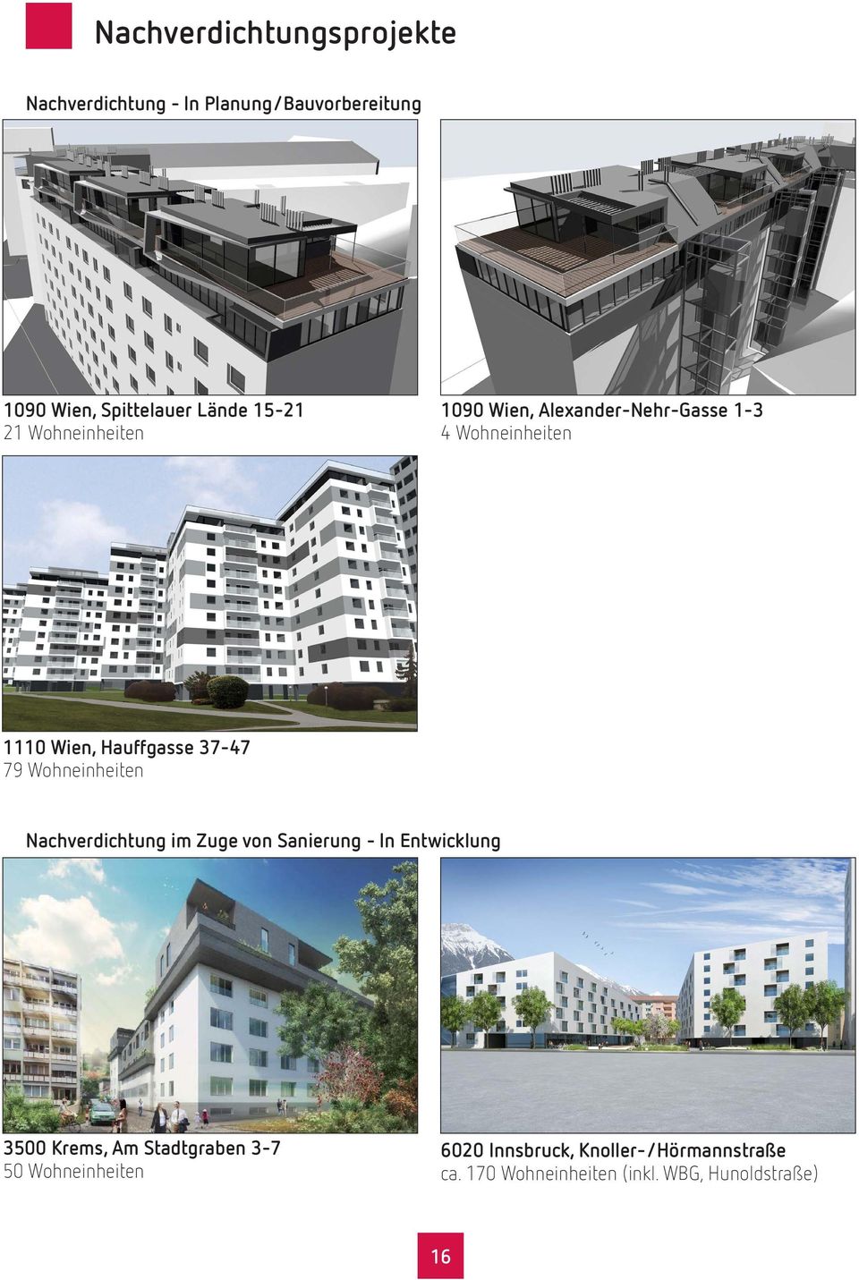 79 Wohneinheiten Nachverdichtung im Zuge von Sanierung - In Entwicklung 3500 Krems, Am Stadtgraben 3-7