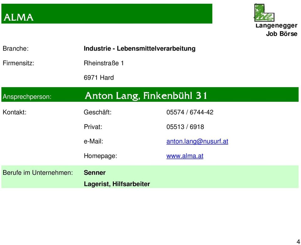 Finkenbühl 31 Kontakt: Geschäft: 05574 / 6744-42 Privat: