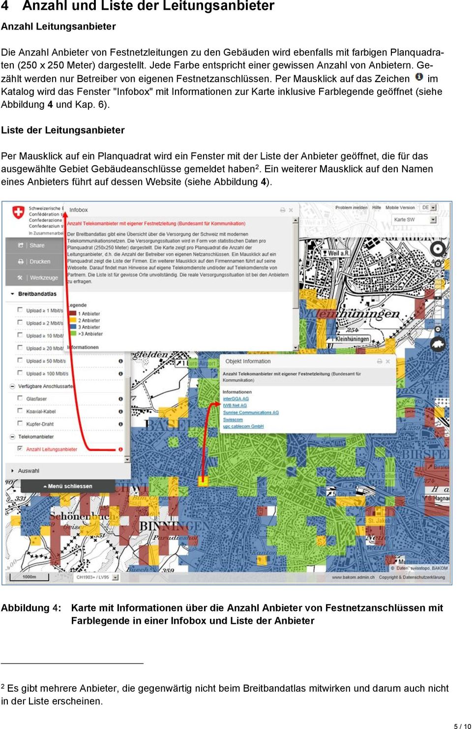 Per Mausklick auf das Zeichen im Katalog wird das Fenster "Infobox" mit Informationen zur Karte inklusive Farblegende geöffnet (siehe Abbildung 4 und Kap. 6).