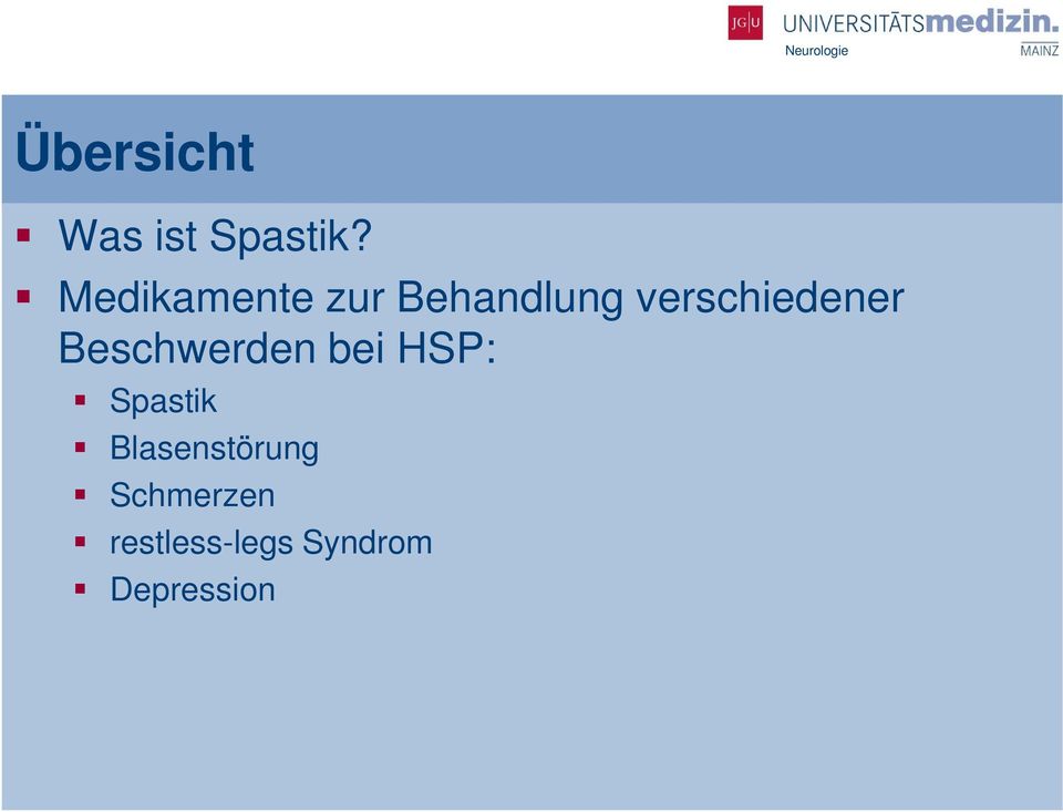 verschiedener Beschwerden bei HSP: