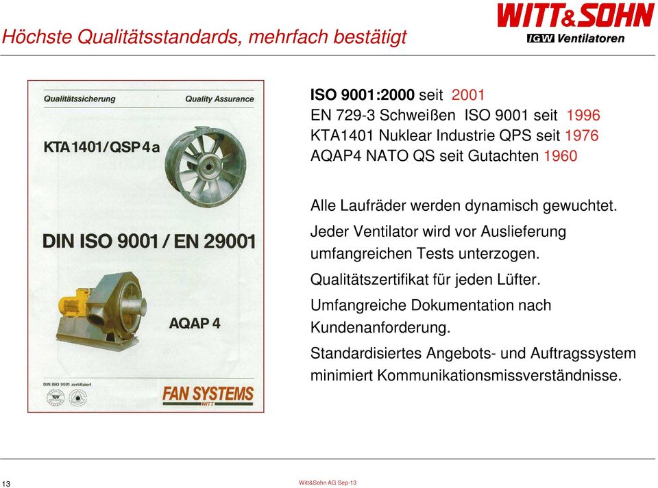 Jeder Ventilator wird vor Auslieferung umfangreichen Tests unterzogen. Qualitätszertifikat für jeden Lüfter.