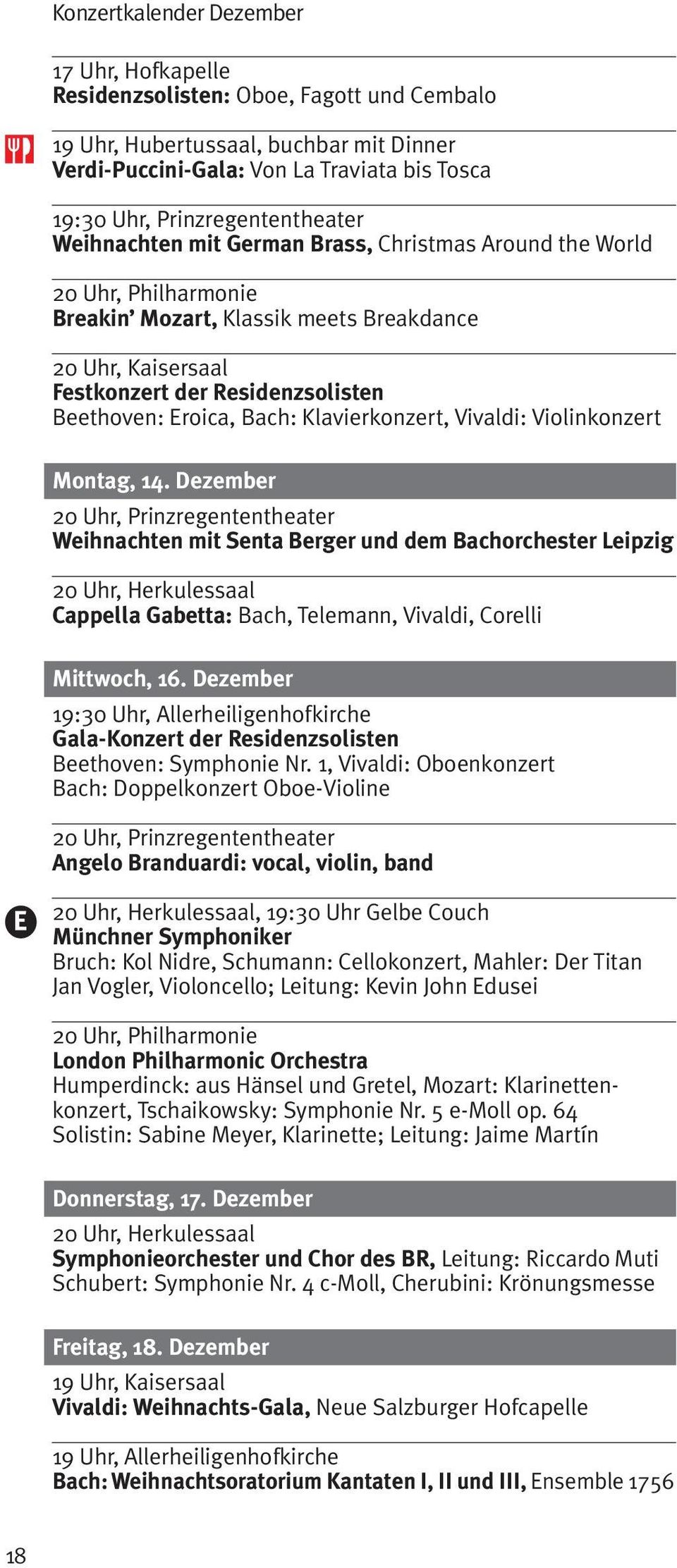 Beethoven: Eroica, Bach: Klavierkonzert, Vivaldi: Violinkonzert Montag, 14.