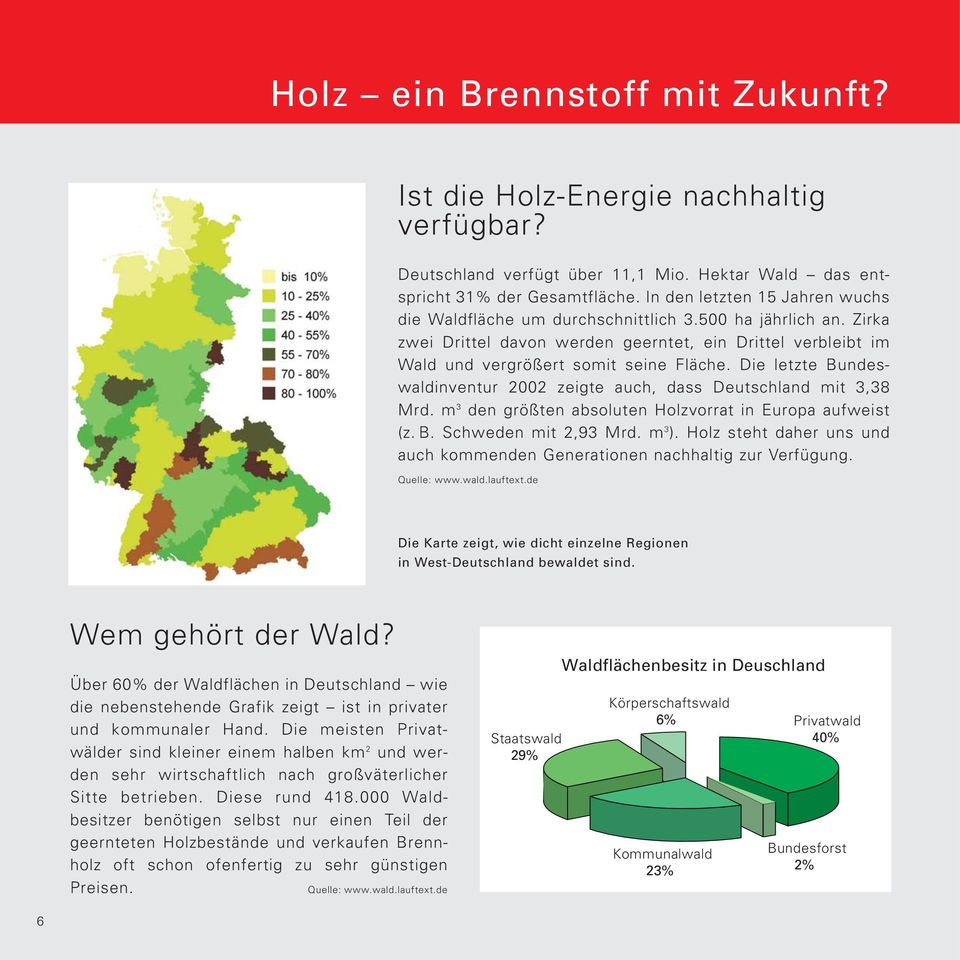 Die letzte Bundeswaldinventur 2002 zeigte auch, dass Deutschland mit 3,38 Mrd. m 3 den größten absoluten Holzvorrat in Europa aufweist (z. B. Schweden mit 2,93 Mrd. m 3 ).