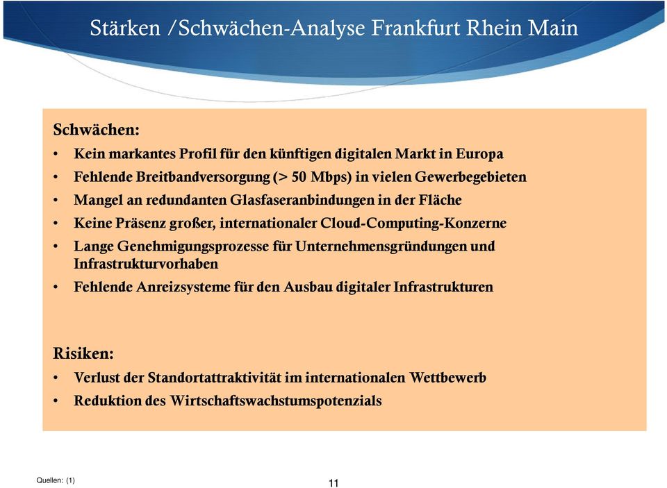 internationaler Cloud-Computing-Konzerne Lange Genehmigungsprozesse für Unternehmensgründungen und Infrastrukturvorhaben Fehlende Anreizsysteme für