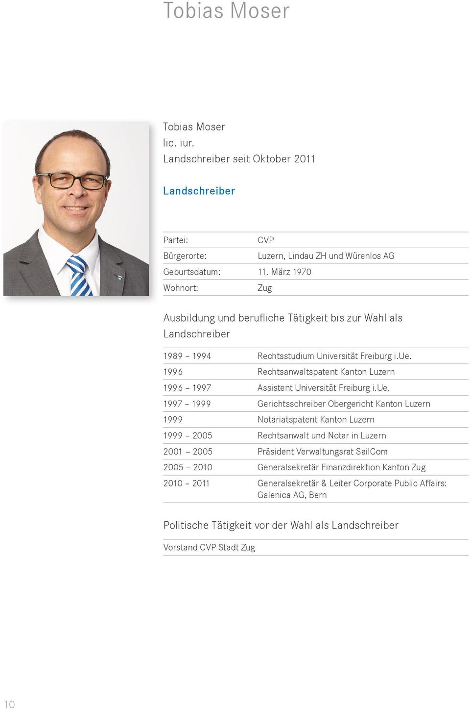 1996 Rechtsanwaltspatent Kanton Luzern 1996 1997 Assistent Universität Freiburg i.ue.