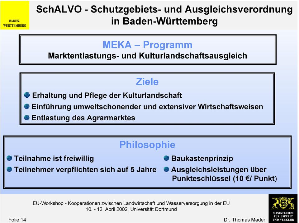 Entlastung des Agrarmarktes Philosophie Teilnahme ist freiwillig Teilnehmer verpflichten