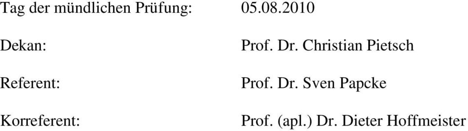 Prof. Dr. Christian Pietsch Prof. Dr. Sven Papcke Prof.