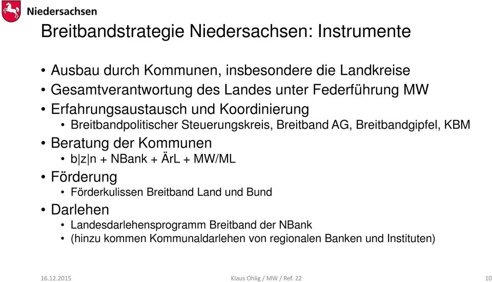 KBM Beratung der Kommunen b z n + NBank + ÄrL + MW/ML Förderung Förderkulissen Breitband Land und Bund Darlehen