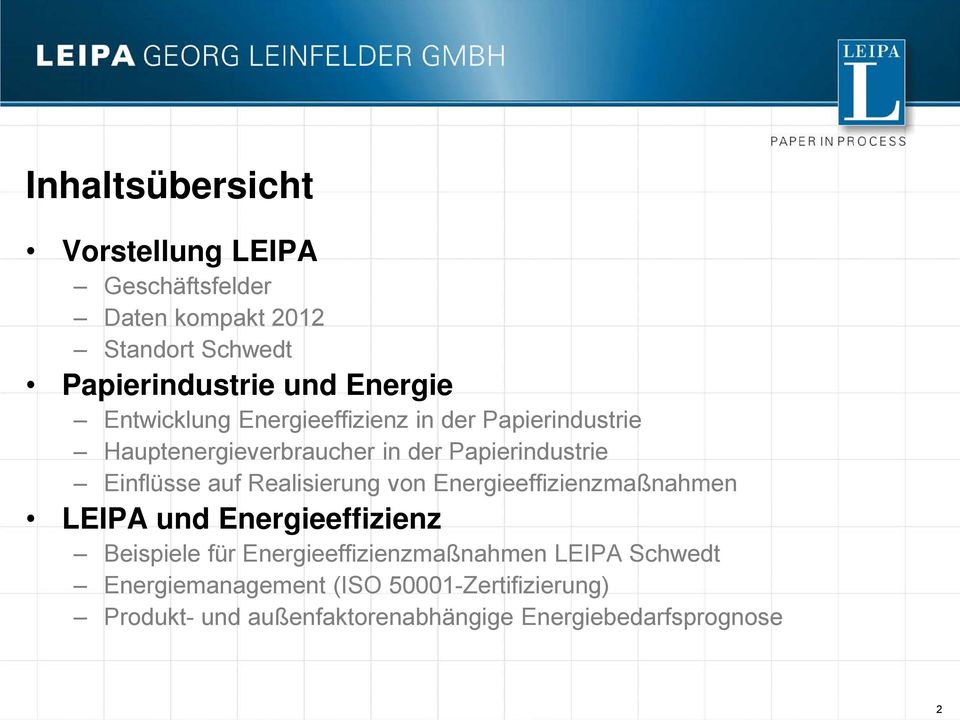 Realisierung von Energieeffizienzmaßnahmen LEIPA und Energieeffizienz Beispiele für Energieeffizienzmaßnahmen